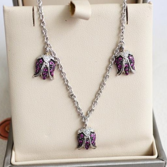 SOLD 14K WG Pink Sapphire Floral Dangle Necklace - Picture 3 of 8